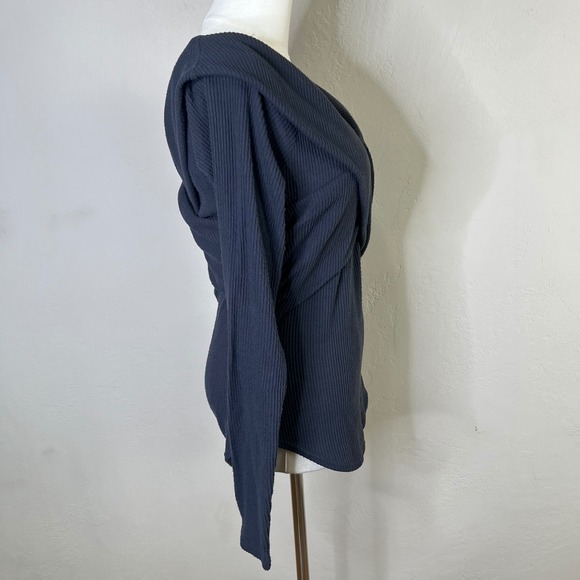 Free People Marley Top Gray Ribbed Twist Off Shoulder Long Sleeve Top Size Large - Picture 4 of 10